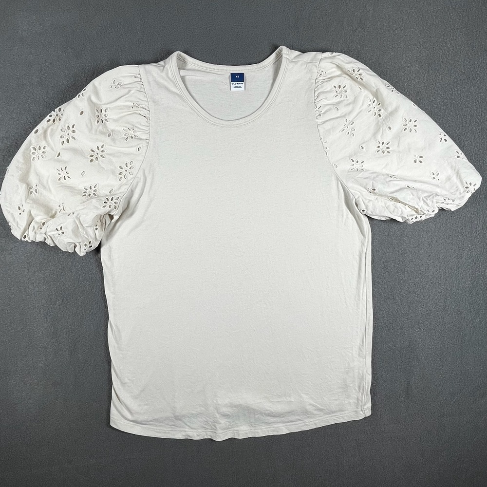 Old Navy Eyelet Puff Sleeve Top Floral Short Sleeve T-Shirt XS